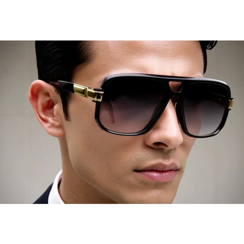 Trendy Men Sunglasses Square Black Lens Gold  Classic Retro Street Wear‎